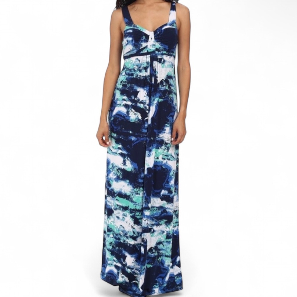 TART Lynelle Blue Wave Maxi Dress Modal Stretch Sleeveless Dress Comfort | Sz M